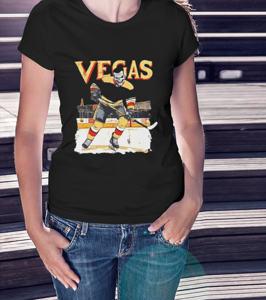 Vegas Hockey Skull Ice Arena Skyline Scene T-Shirt