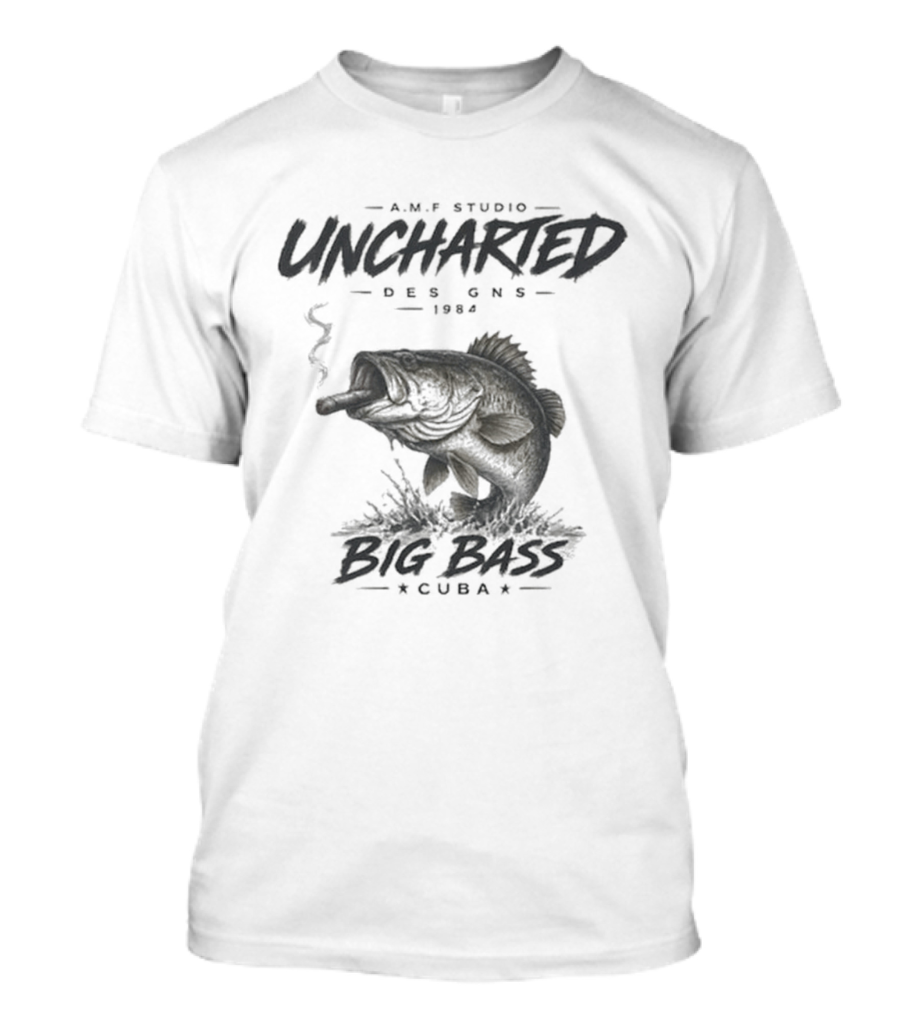 A.M.P Studio Uncharted 1994 Big Bass Cuba Smoking Fish T-Shirt