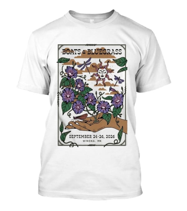 Boats And Bluegrass Winona MN September 24 26 2026 Sun Dragonflies Flowers Music Festival T-Shirt