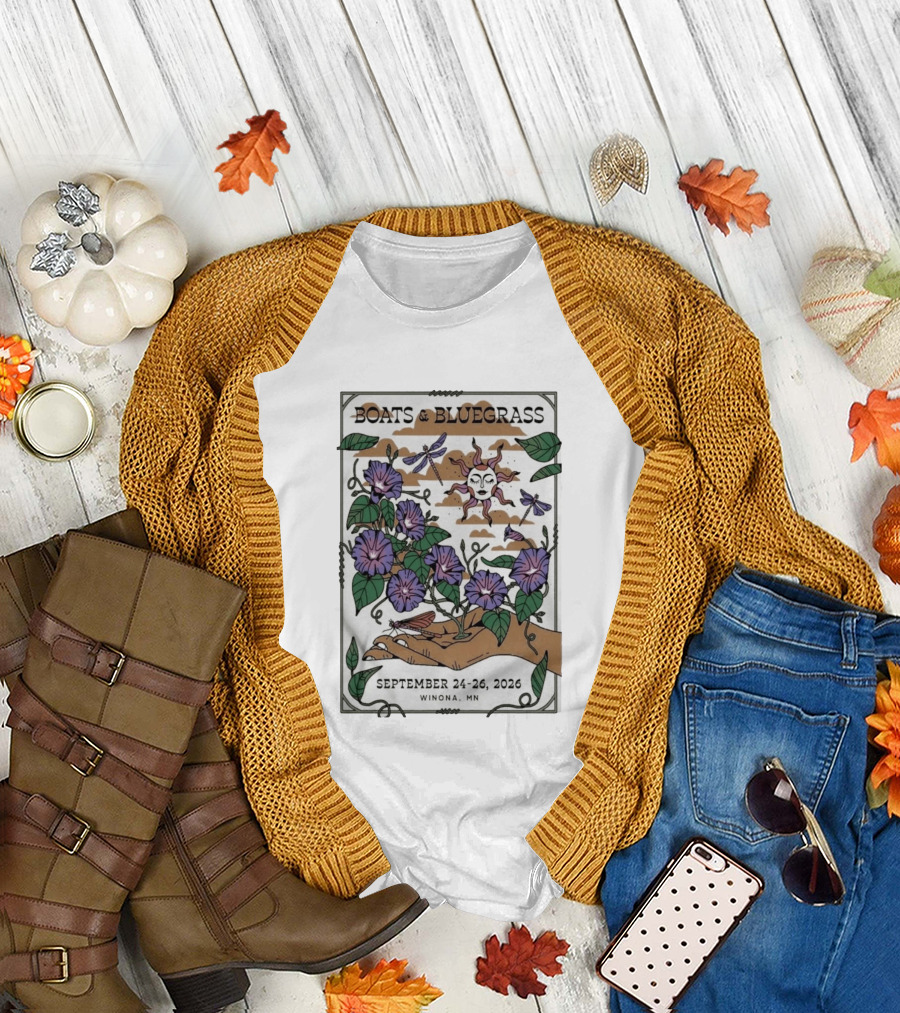 Boats and Bluegrass Winona MN September 24 26 2026 Sun Dragonflies Flowers Music Festival T-Shirt
