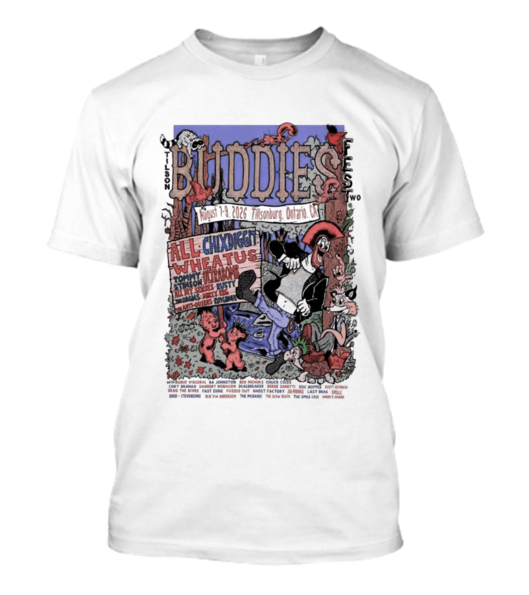 Buddies Fest Aug 7 9 2026 The Mill Inn + Eatery Tillsonburg ON Featuring Chixdiggit All Wheatus Live Music Event T-Shirt