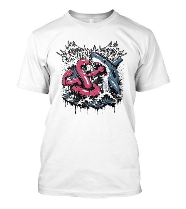Flamingo Float Shark Fight Waves Duel T-Shirt