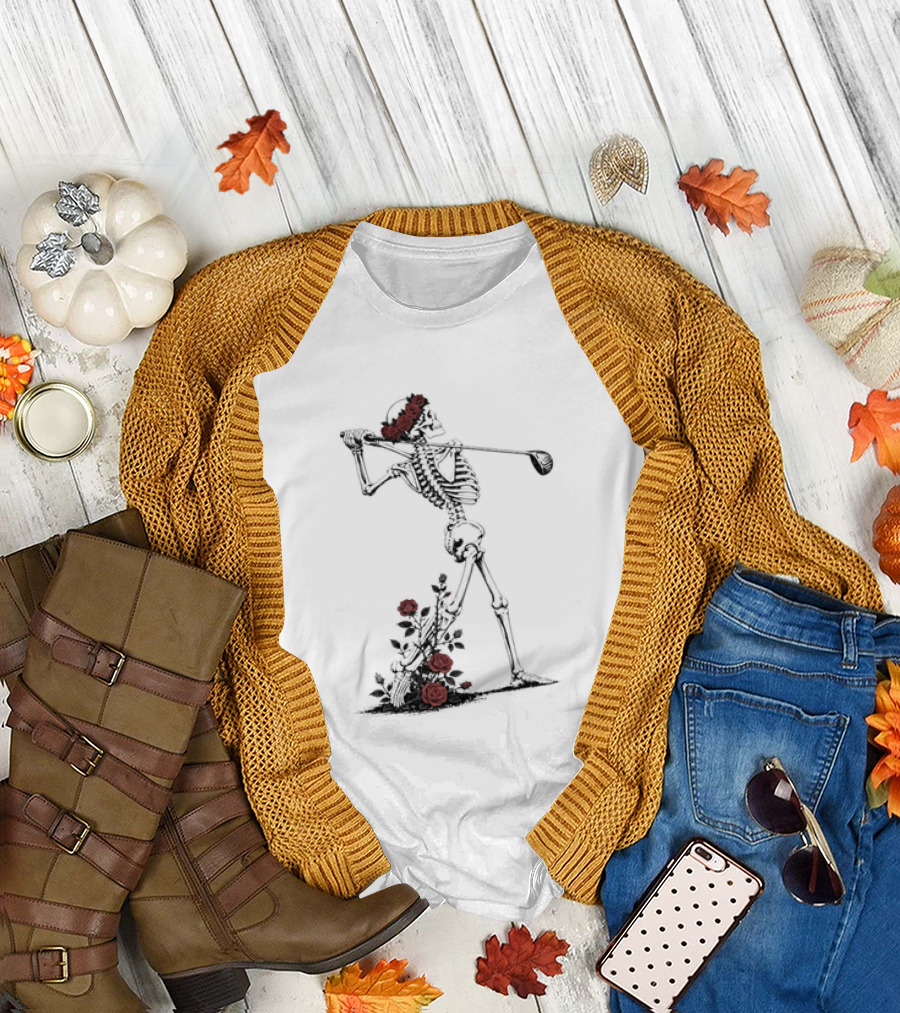 Grateful Dead Skeleton Golfer With Roses And Golf Club T-Shirt