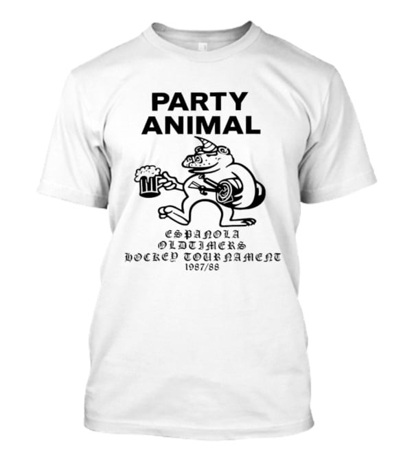 Party Animal Espanola Oldtimers Hockey Tournament 1987 88 Beer Hippo T-Shirt