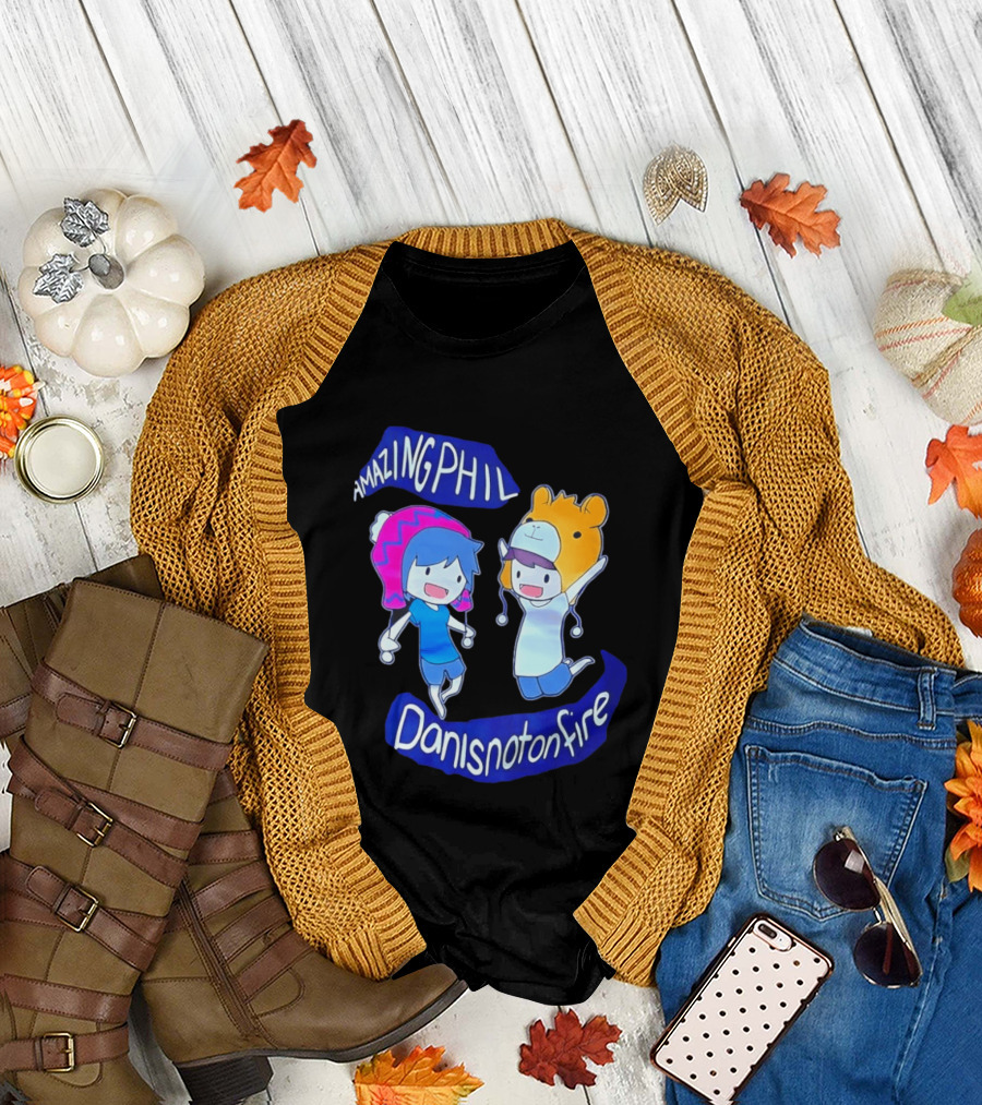 Amazing Phil Danisnotonfire Cartoon Characters Jumping T-Shirt