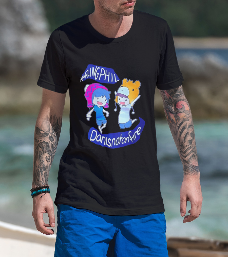 Amazing Phil Danisnotonfire Cartoon Characters Jumping T-Shirt