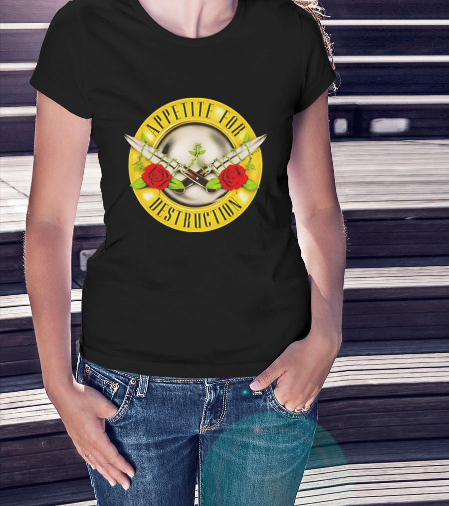 Appetite For Destruction Guns N Roses Band Rock Music Album Cover Roses And Bullets T-Shirt