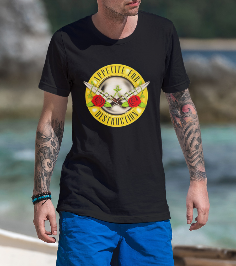 Appetite For Destruction Guns N Roses Band Rock Music Album Cover Roses And Bullets T-Shirt