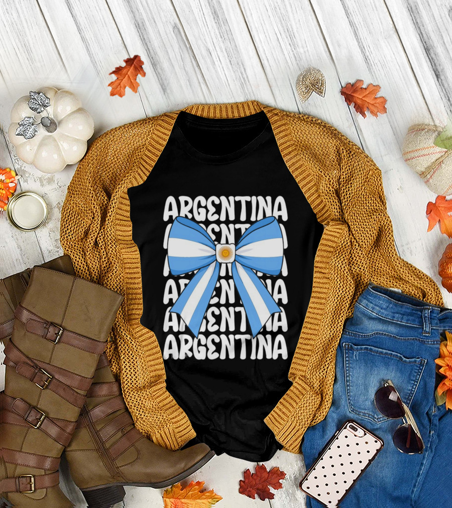 Argentina Flag Blue And White Bow Ribbon T-Shirt
