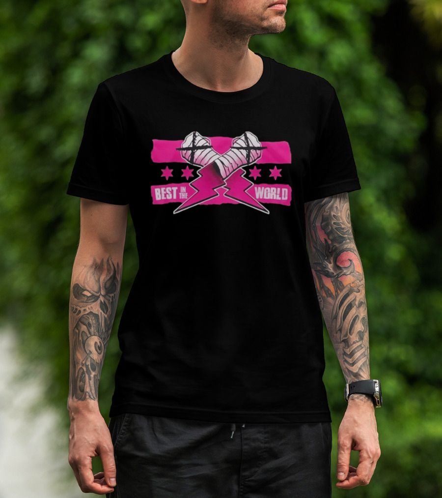 Best In The World CM Punk Crossed Bandaged Fists Lightning Bolt Stars T-Shirt