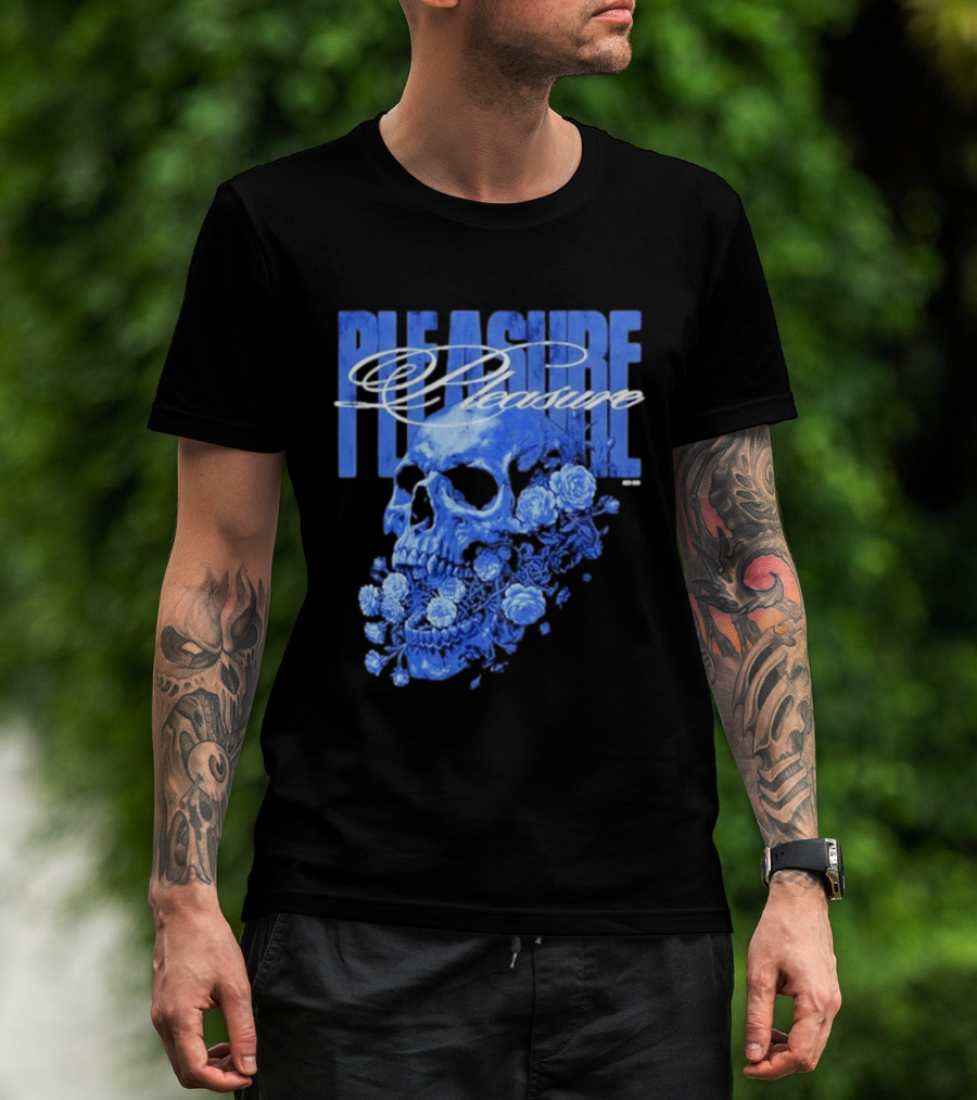 Pleasure Skull Roses Gothic Floral Blue T-Shirt