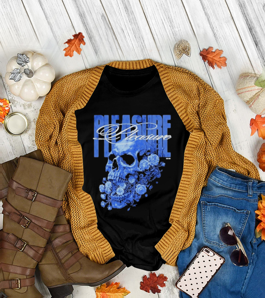 Pleasure Skull Roses Gothic Floral Blue T-Shirt