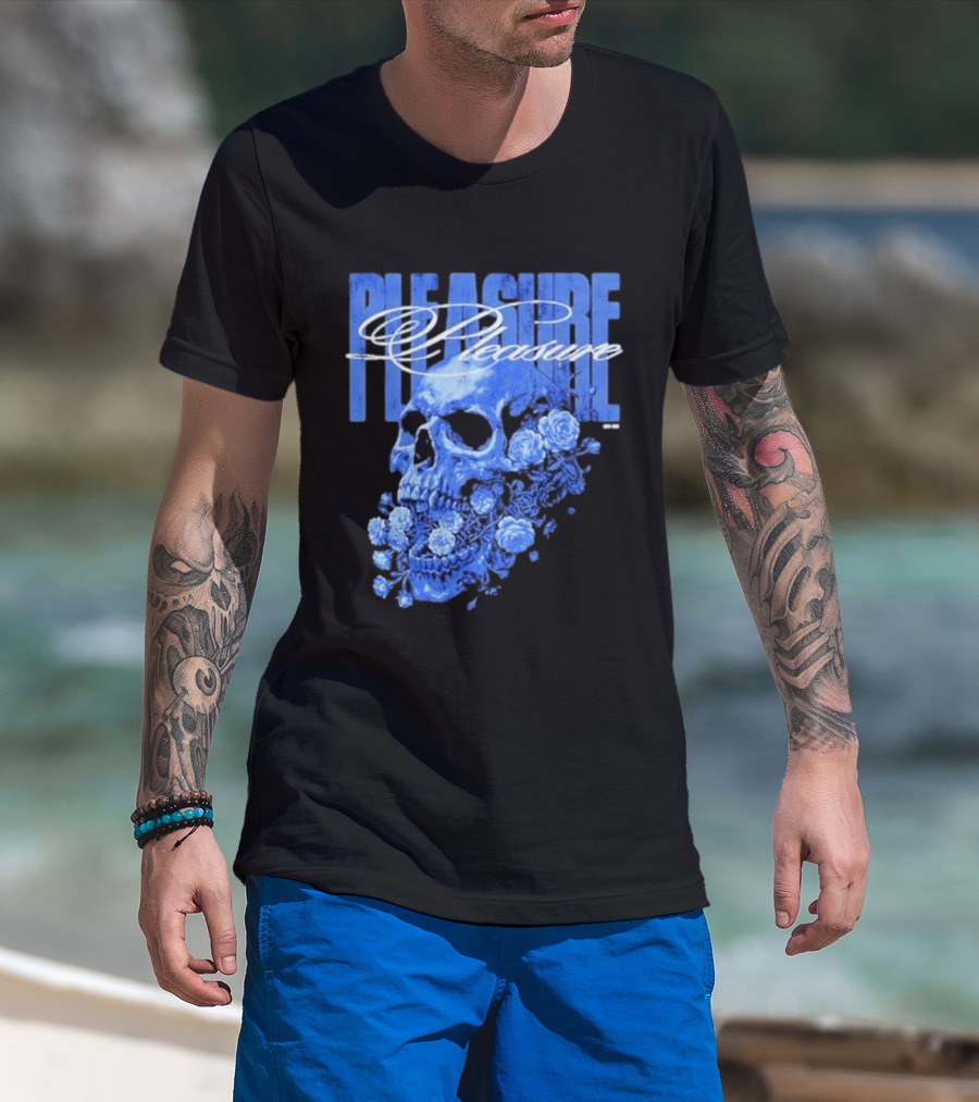 Pleasure Skull Roses Gothic Floral Blue T-Shirt
