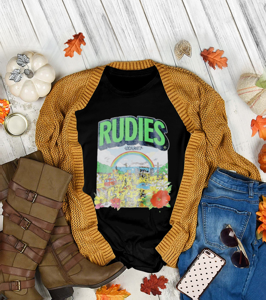 Rudie's 35th Anniversary Local Party Featuring 10 Feet G Freak Factory Dustboz Colorful Celebration With Rainbow And Flowers T-Shirt
