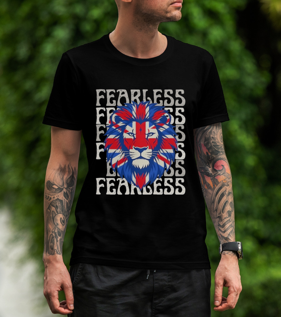 Fearless Union Jack Lion British Flag Pride T-Shirt