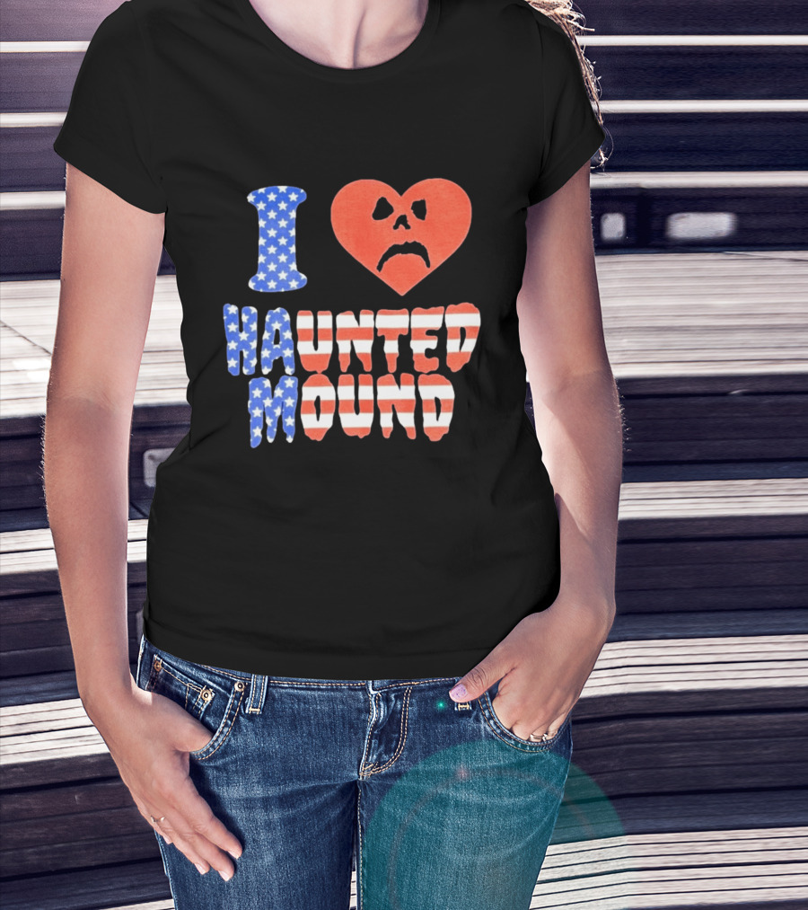 I Heart Haunted Mound USA American Flag Skull T-Shirt