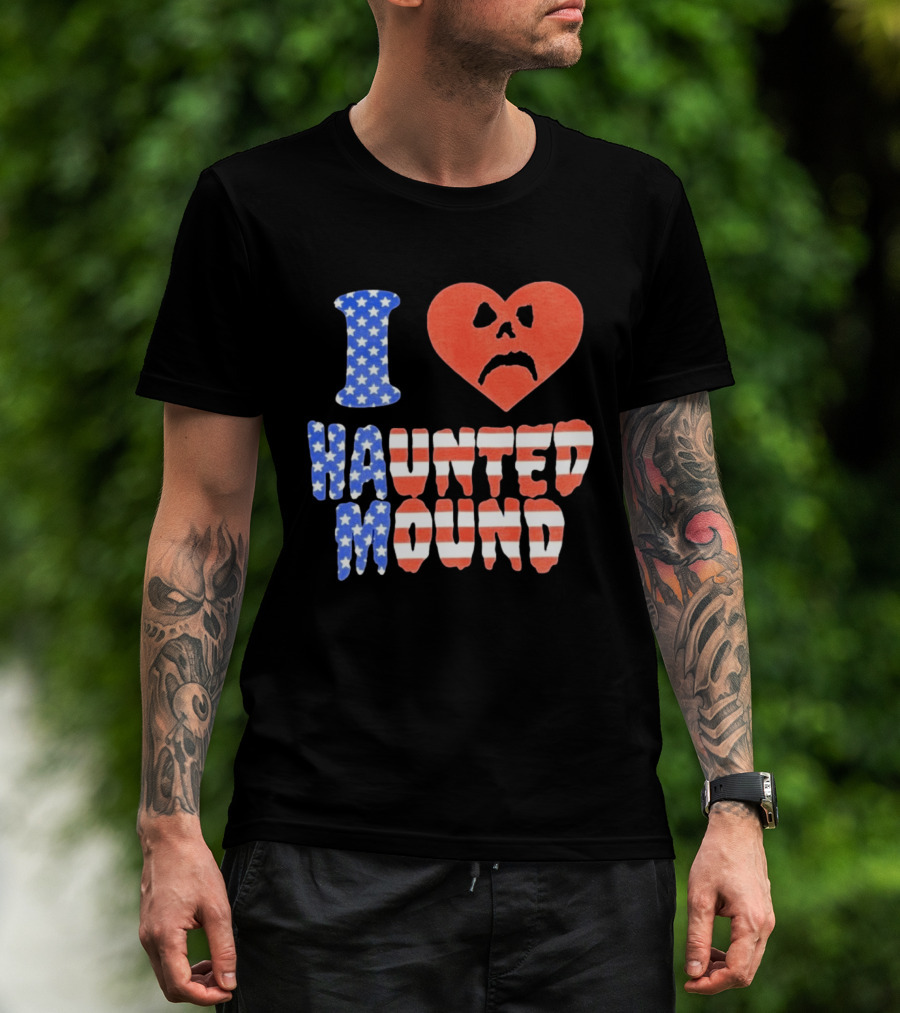 I Heart Haunted Mound USA American Flag Skull T-Shirt