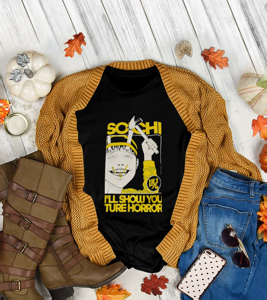 Soichi I'll Show You True Horror Junji Ito Manga Character Creepy Smile Yellow T-Shirt