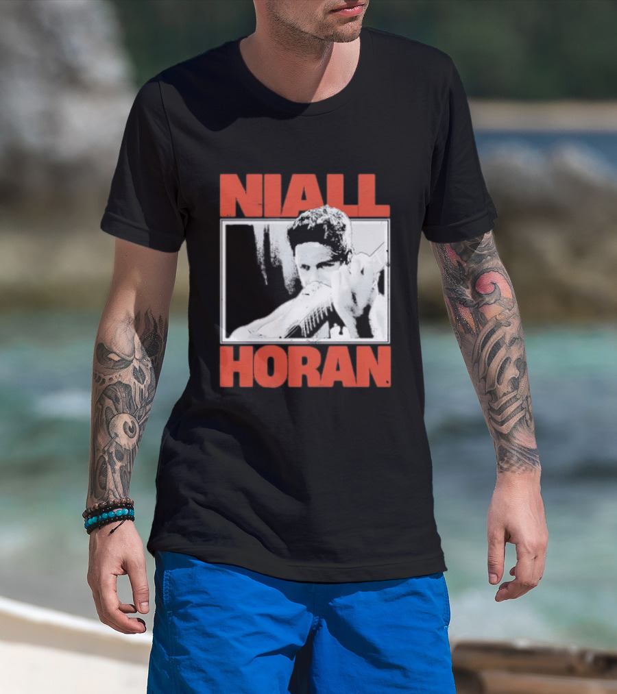 Niall Horan Playing Guitar Black And White T-Shirt