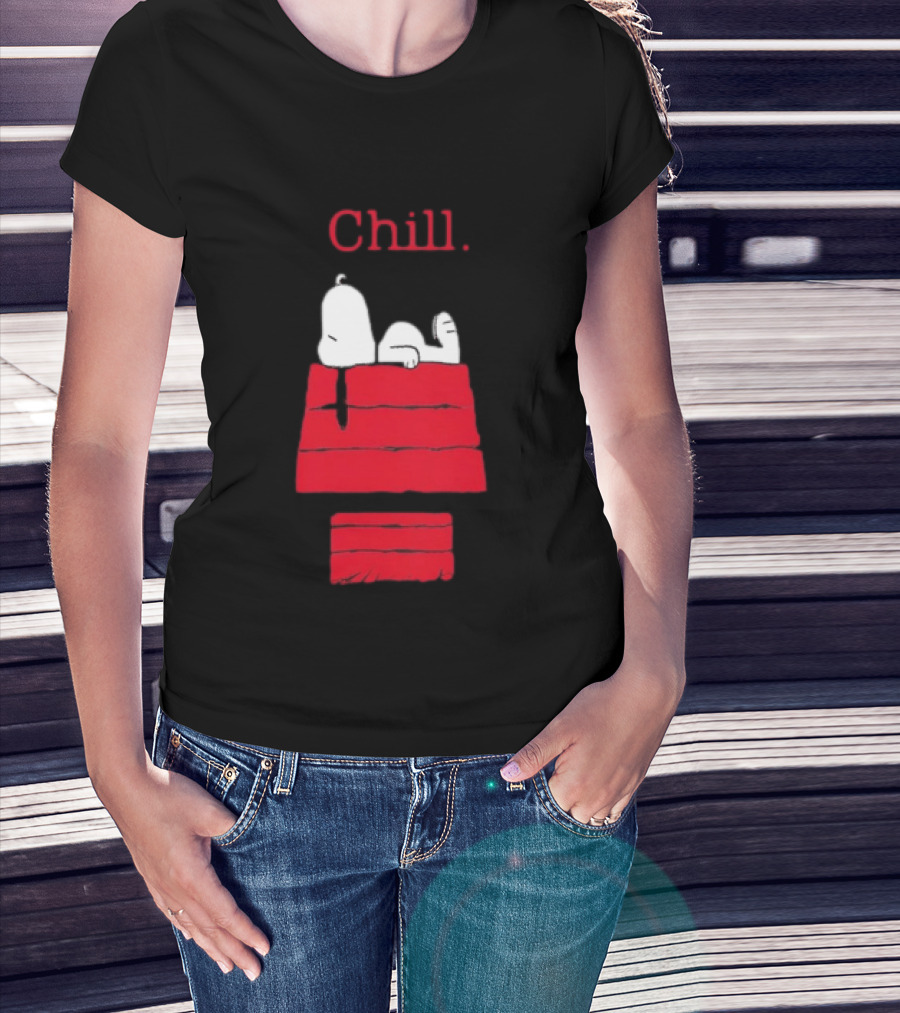 Peanuts Snoopy Chill Relaxing On Red Doghouse T-Shirt