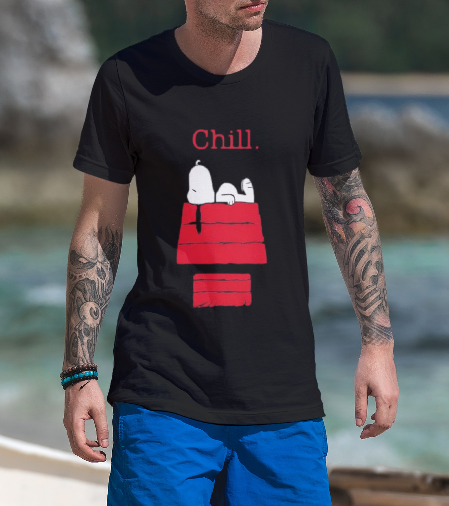 Peanuts Snoopy Chill Relaxing On Red Doghouse T-Shirt