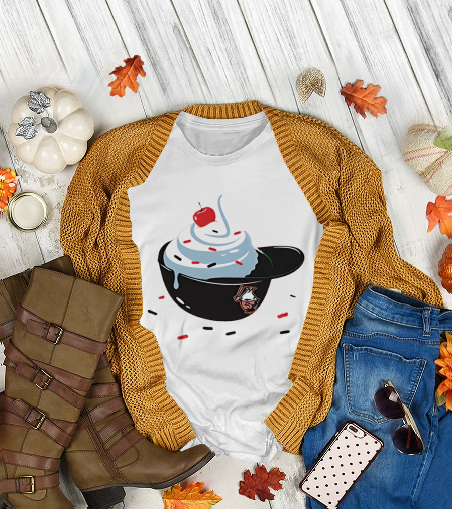 Baseballism Ice Cream Helmet Sundae With Cherry Baseball T-Shirt