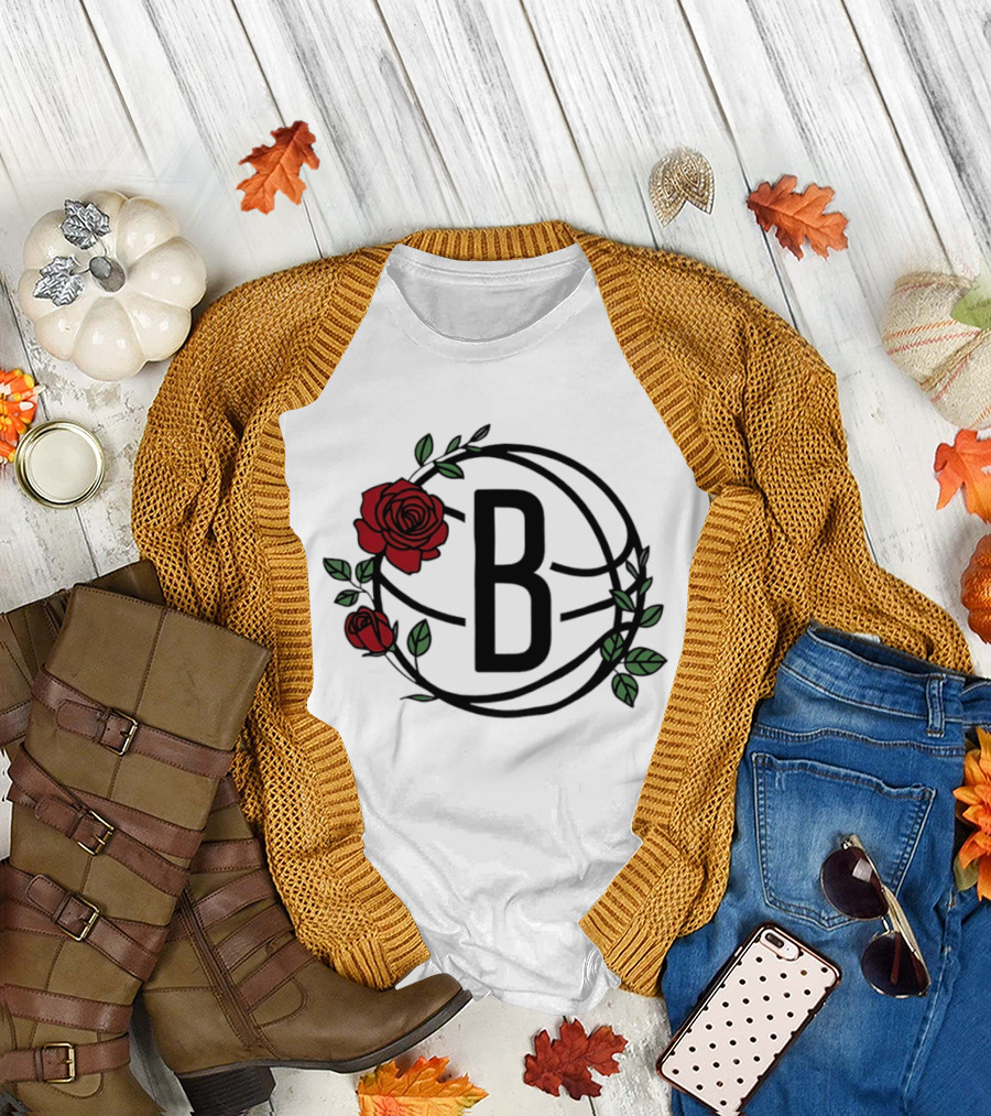 Brooklyn Nets Floral Basketball Rose B T-Shirt