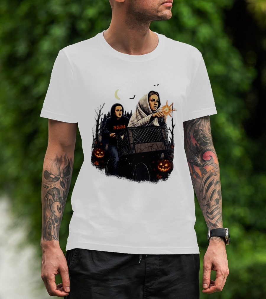 Caitlin Clark Stranger Things Indiana Halloween Bicycle Moon Pumpkin Glow Finger T-Shirt