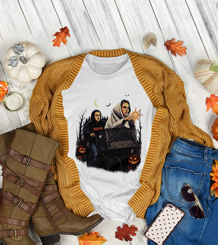 Caitlin Clark Stranger Things Indiana Halloween Bicycle Moon Pumpkin Glow Finger T-Shirt