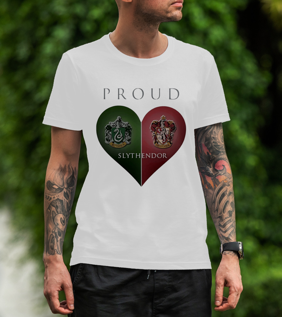 Proud Slythendor Heart Slytherin Gryffindor Crest Combination T-Shirt