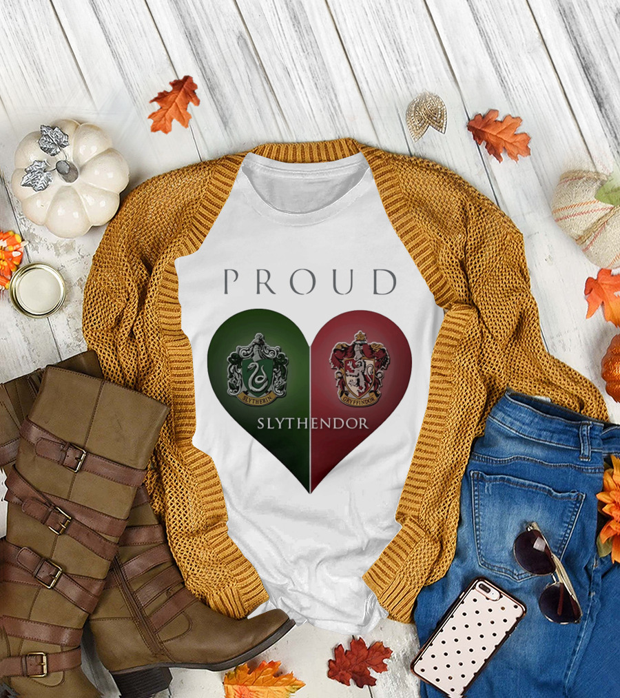 Proud Slythendor Heart Slytherin Gryffindor Crest Combination T-Shirt