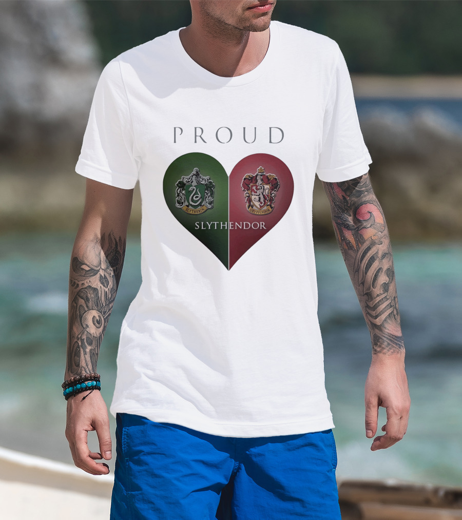 Proud Slythendor Heart Slytherin Gryffindor Crest Combination T-Shirt