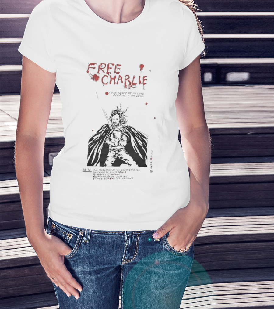Free Charlie I Am Love Protest Black Humor 1969 T-Shirt