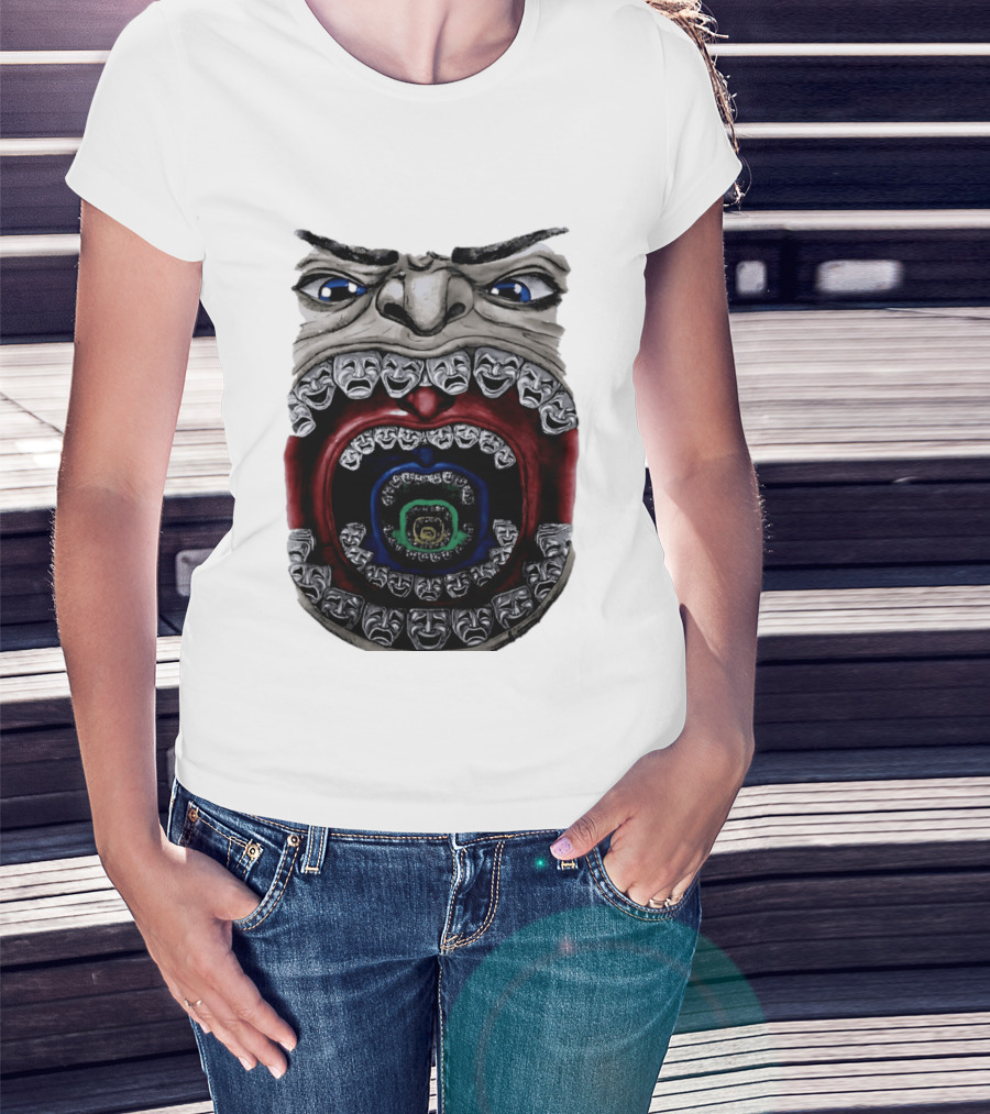 Surreal Face Theater Masks Mouth Optical Illusion T-Shirt