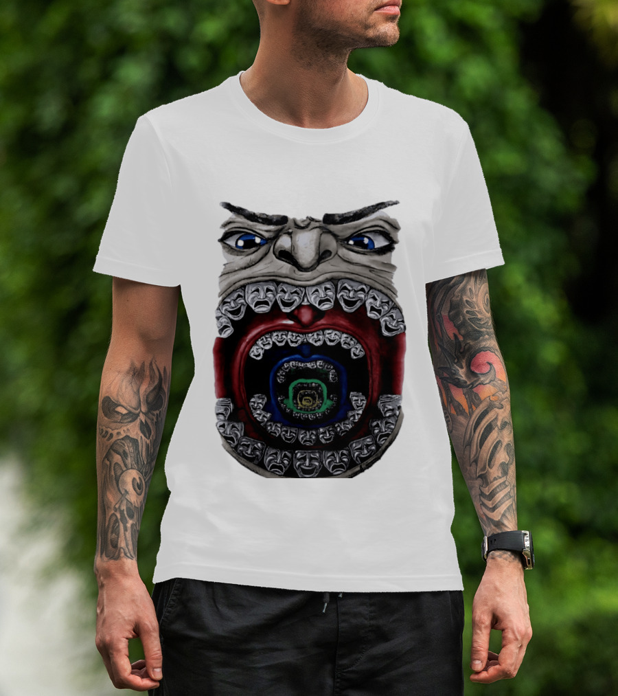 Surreal Face Theater Masks Mouth Optical Illusion T-Shirt