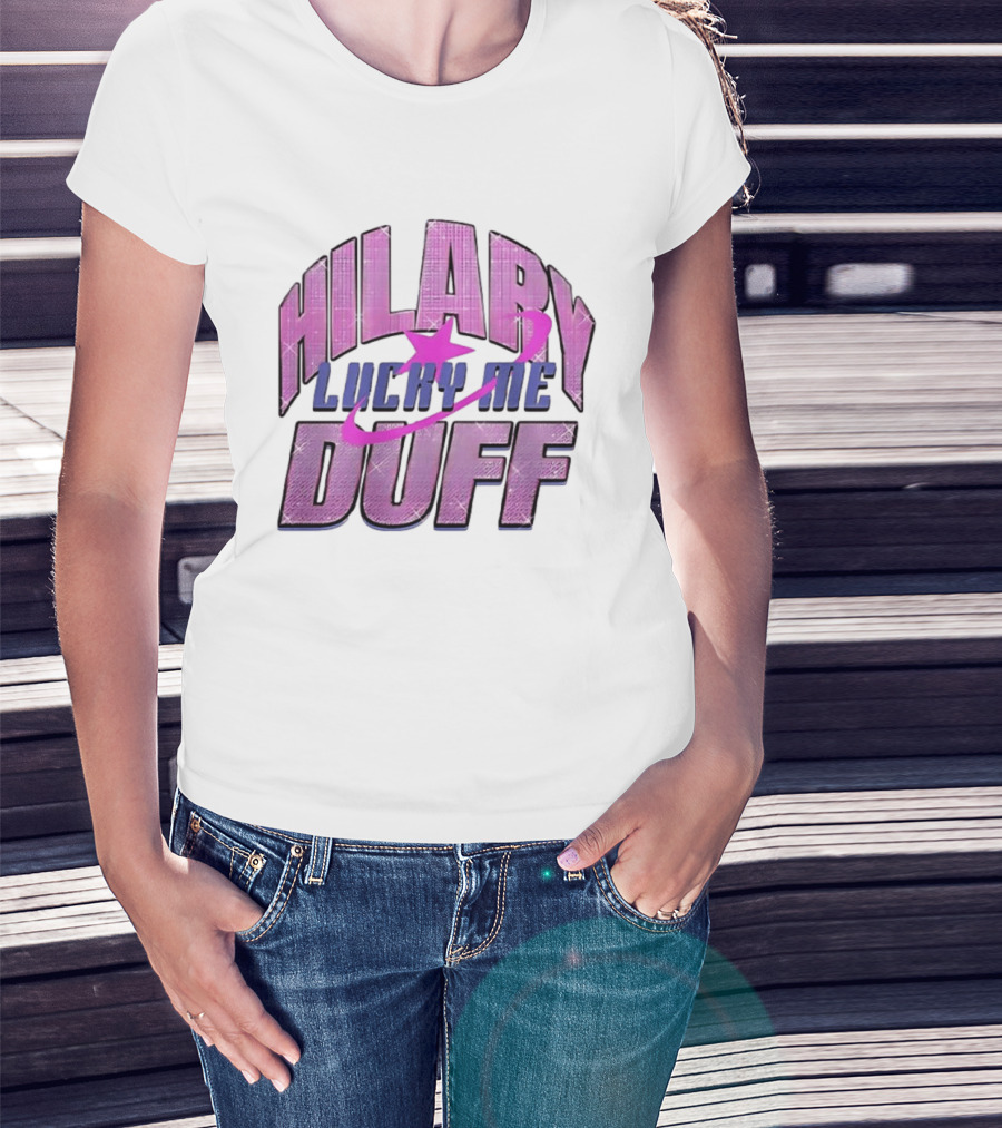 Hilary Duff Lucky Me Pink Glitter Star Planet Pop Singer T-Shirt
