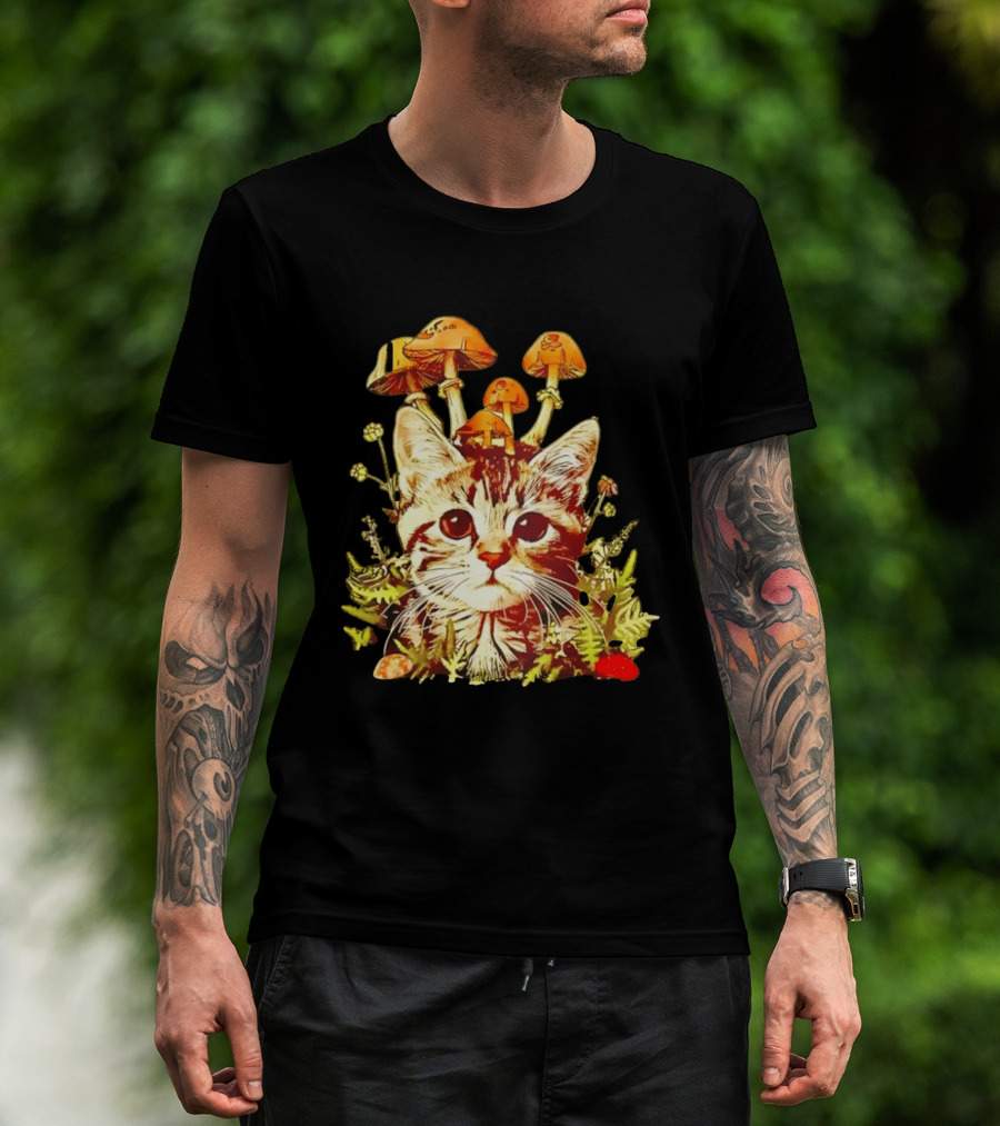 Blooming At My Own Pace Cat With Mushrooms T-Shirt