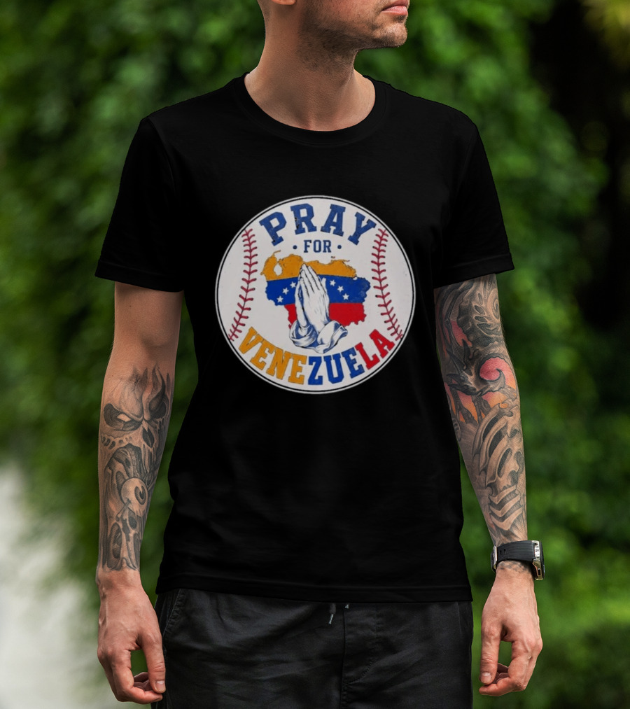 Pray For Venezuela Baseball Map Hands T-Shirt