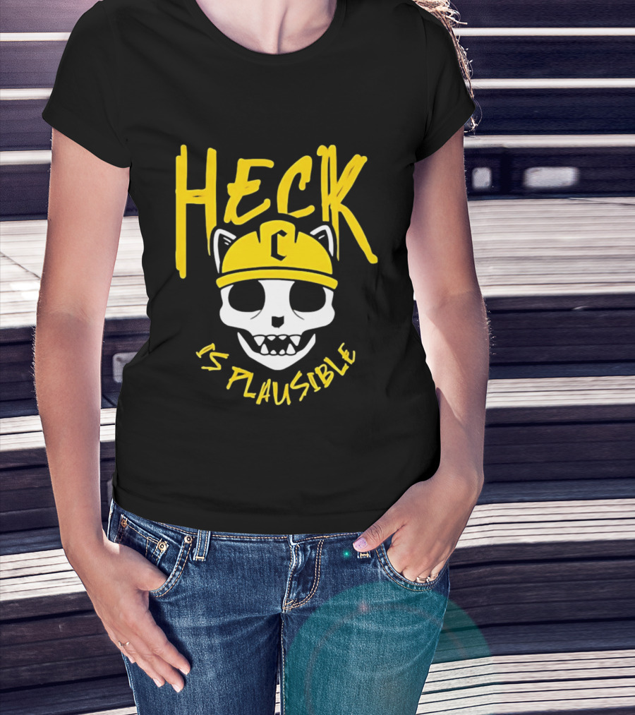 Heck Is Plausible Cat Skull Construction Helmet T-Shirt