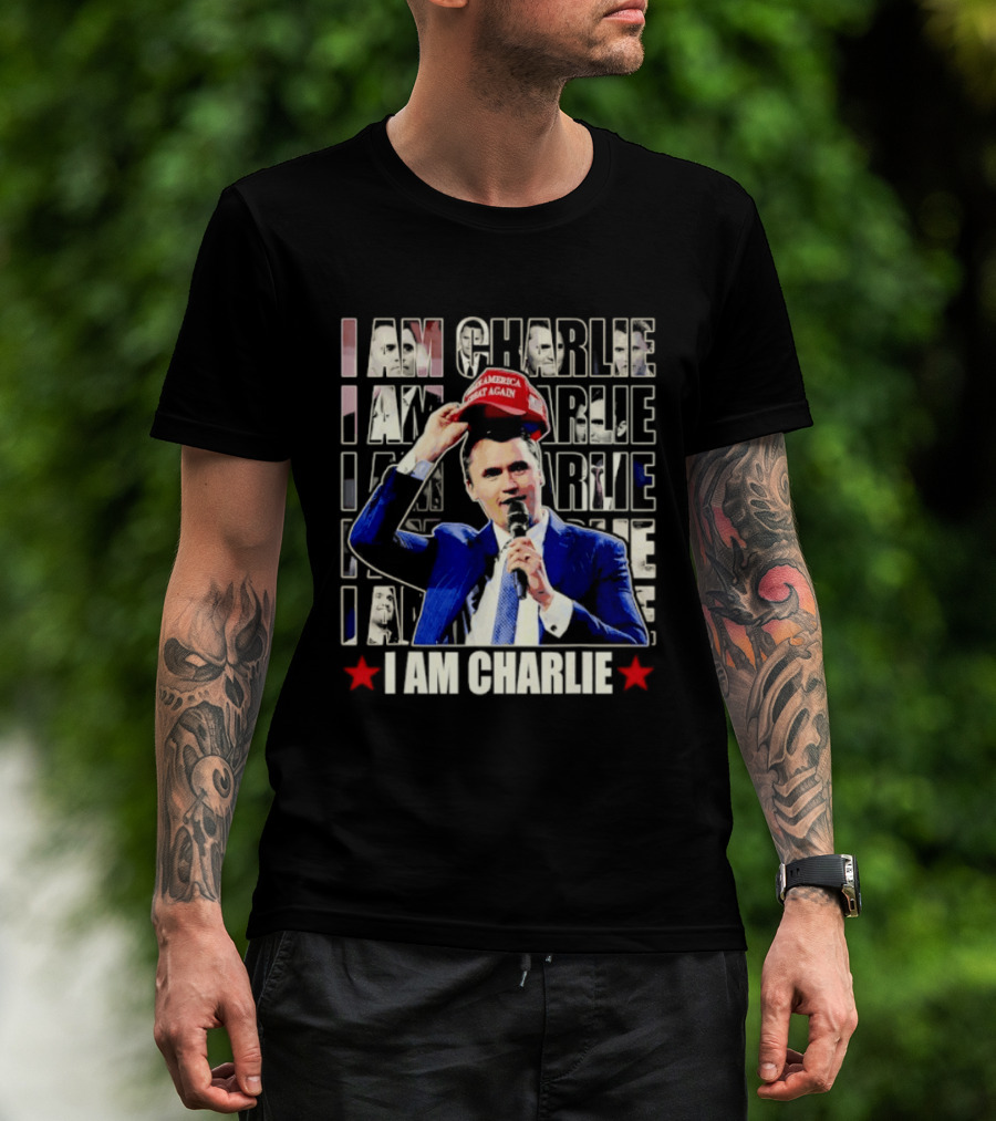 I Am Charlie With Make America Great Again Hat Repeated T-Shirt