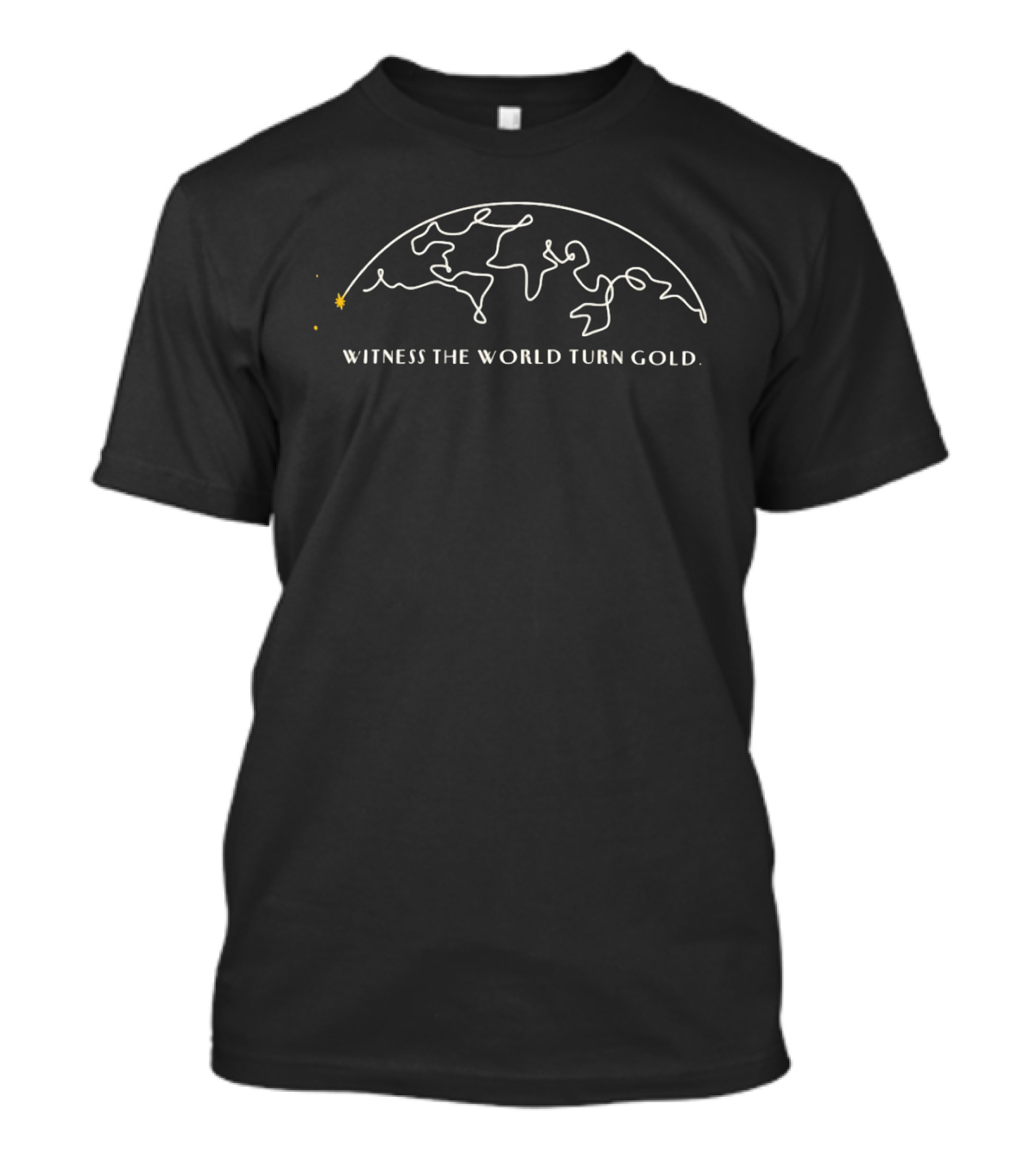 Witness The World Turn Gold Inspirational Line Art Globe T-Shirt
