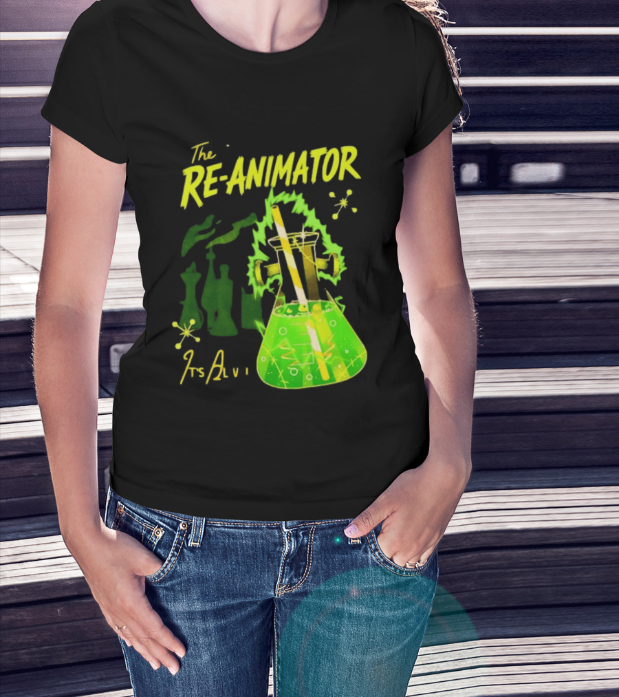 The Re Animator It's Alive Green Lab Flask Horror Film T-Shirt