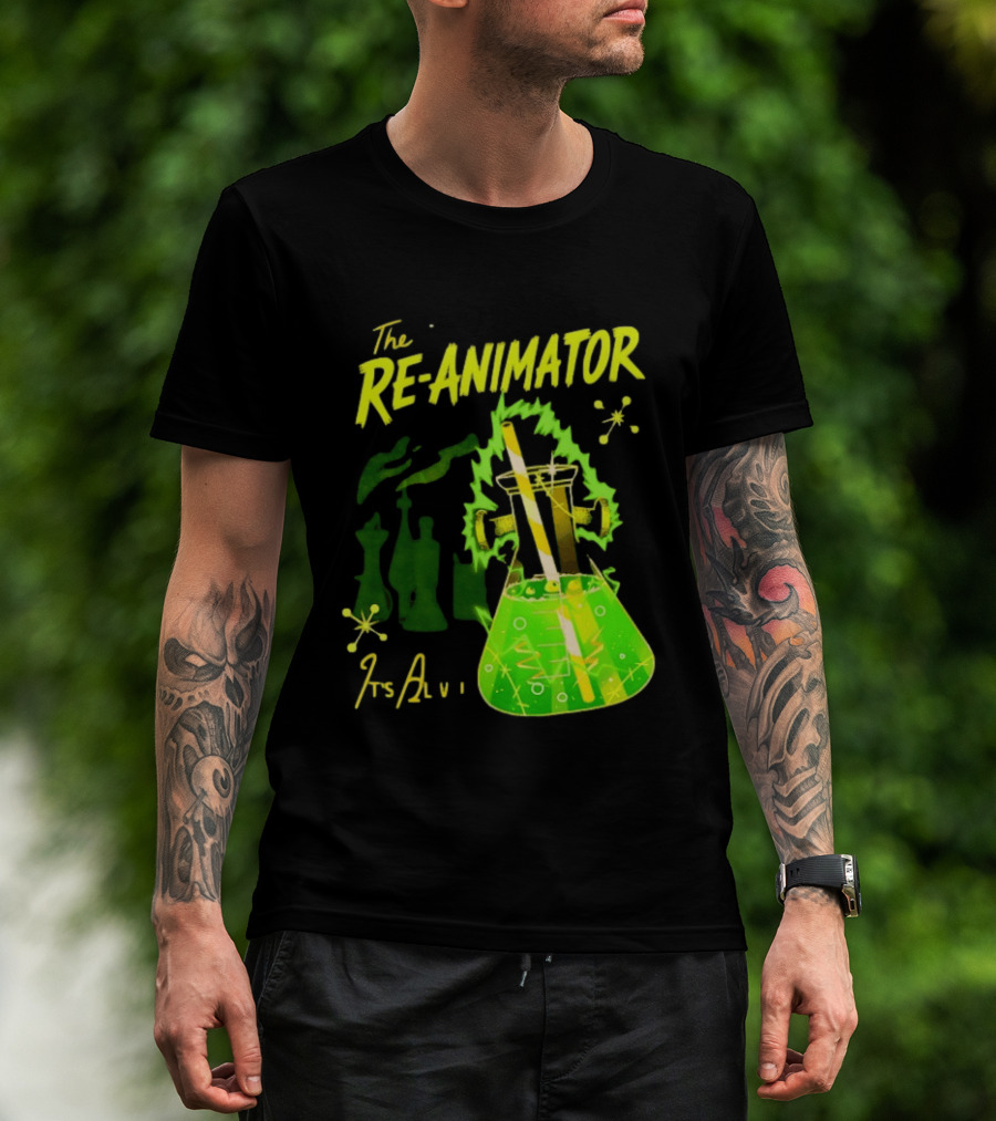 The Re Animator It's Alive Green Lab Flask Horror Film T-Shirt
