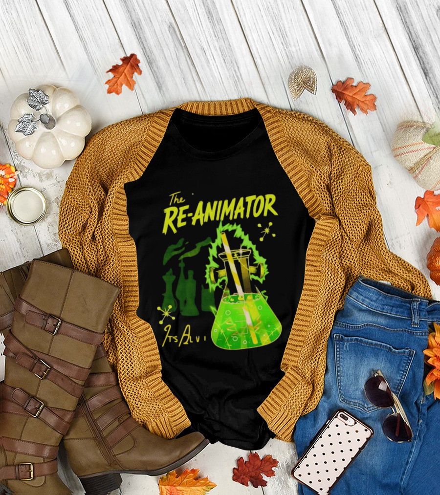 The Re Animator It's Alive Green Lab Flask Horror Film T-Shirt