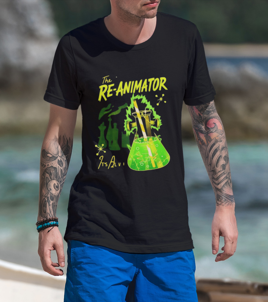The Re Animator It's Alive Green Lab Flask Horror Film T-Shirt
