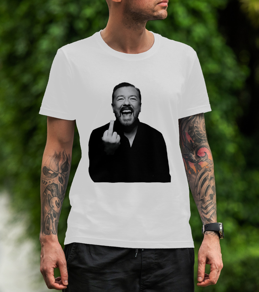 Anh Ricky Gervais Laughing Middle Finger Gesture T-Shirt