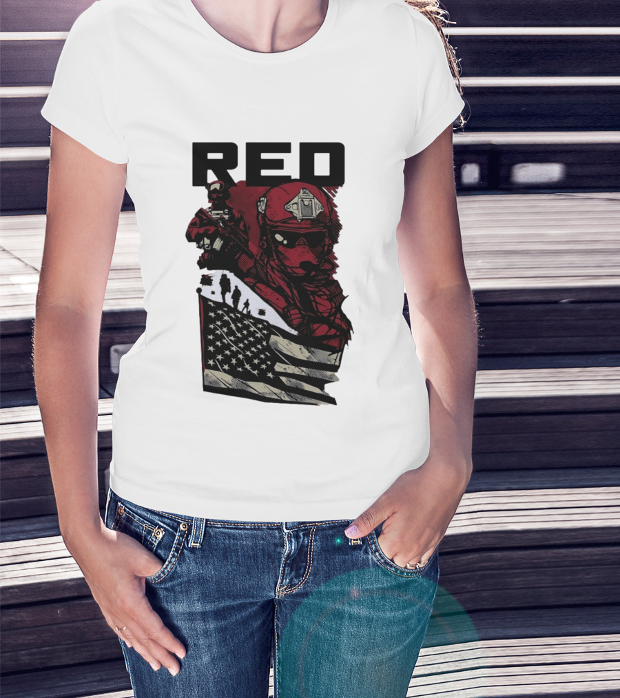 Red Military Special Forces Soldier American Flag T-Shirt