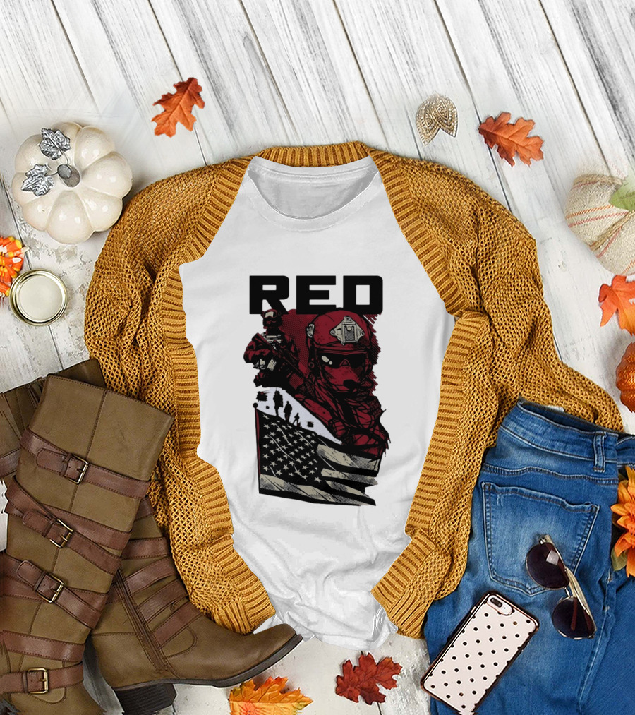 Red Military Special Forces Soldier American Flag T-Shirt