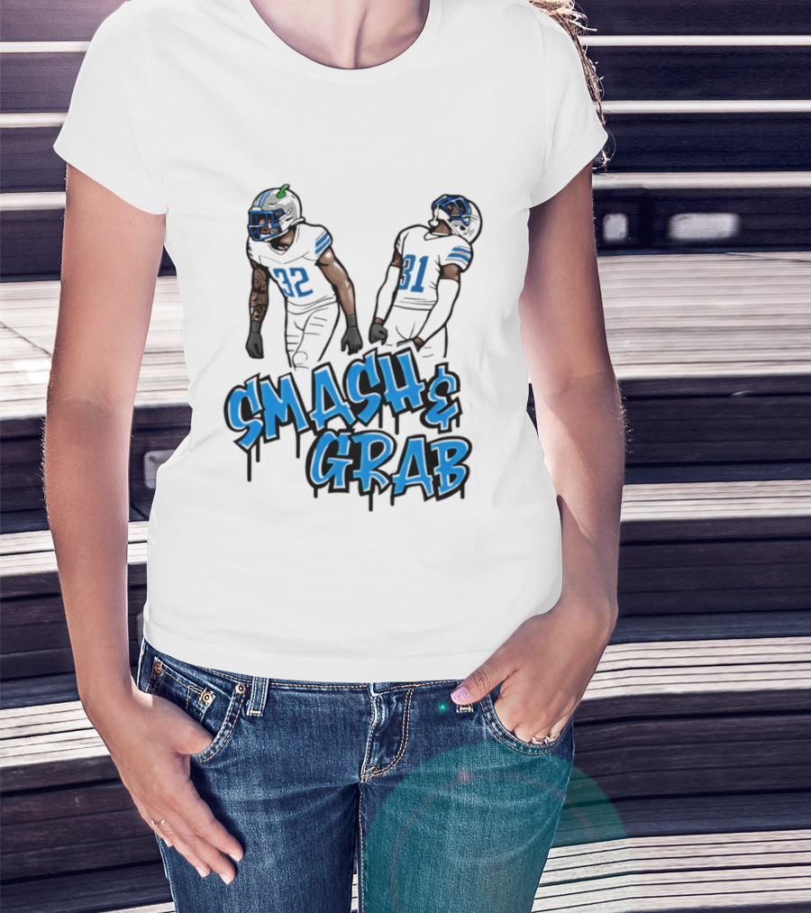 Detroit Lions Smash And Grab Football Players 32 And 31 Sports Fan Gear T-Shirt