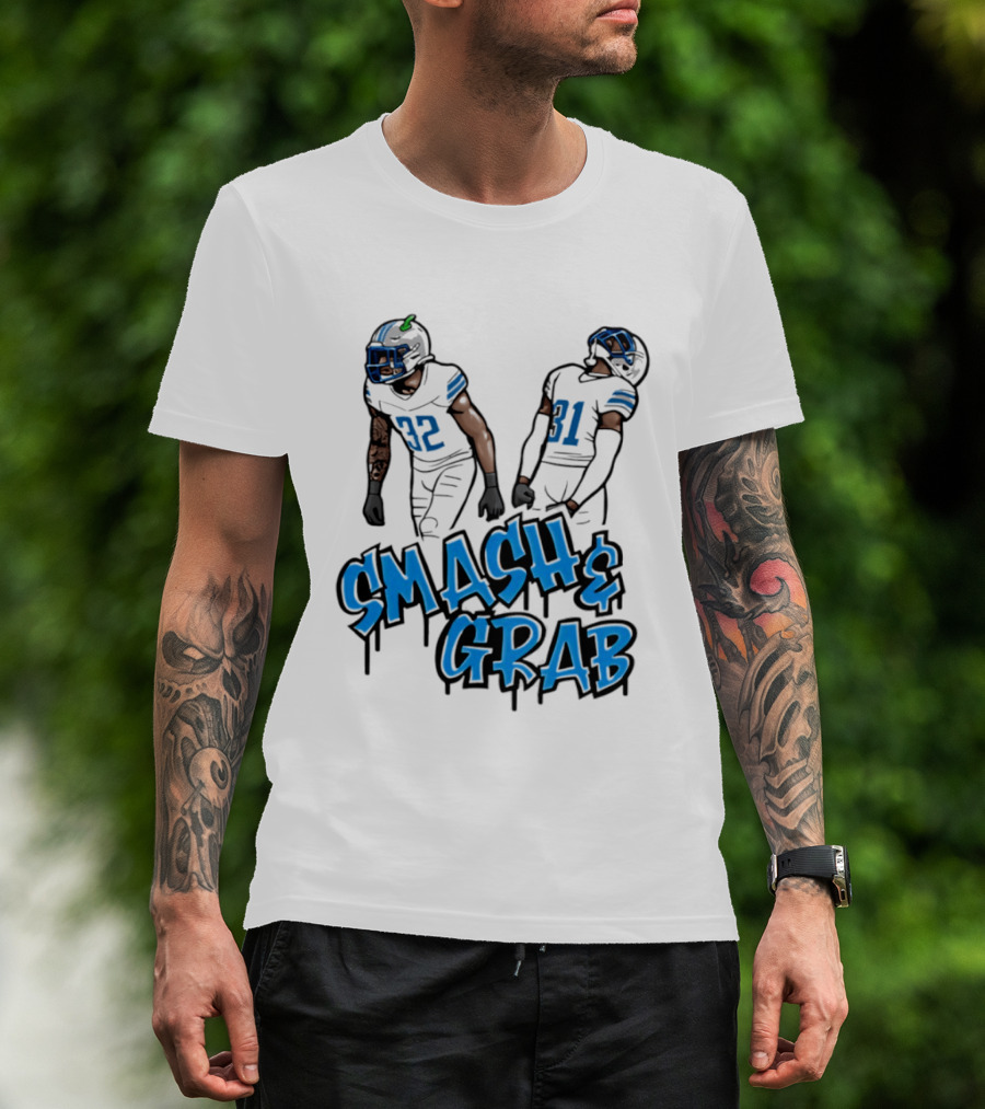 Detroit Lions Smash And Grab Football Players 32 And 31 Sports Fan Gear T-Shirt